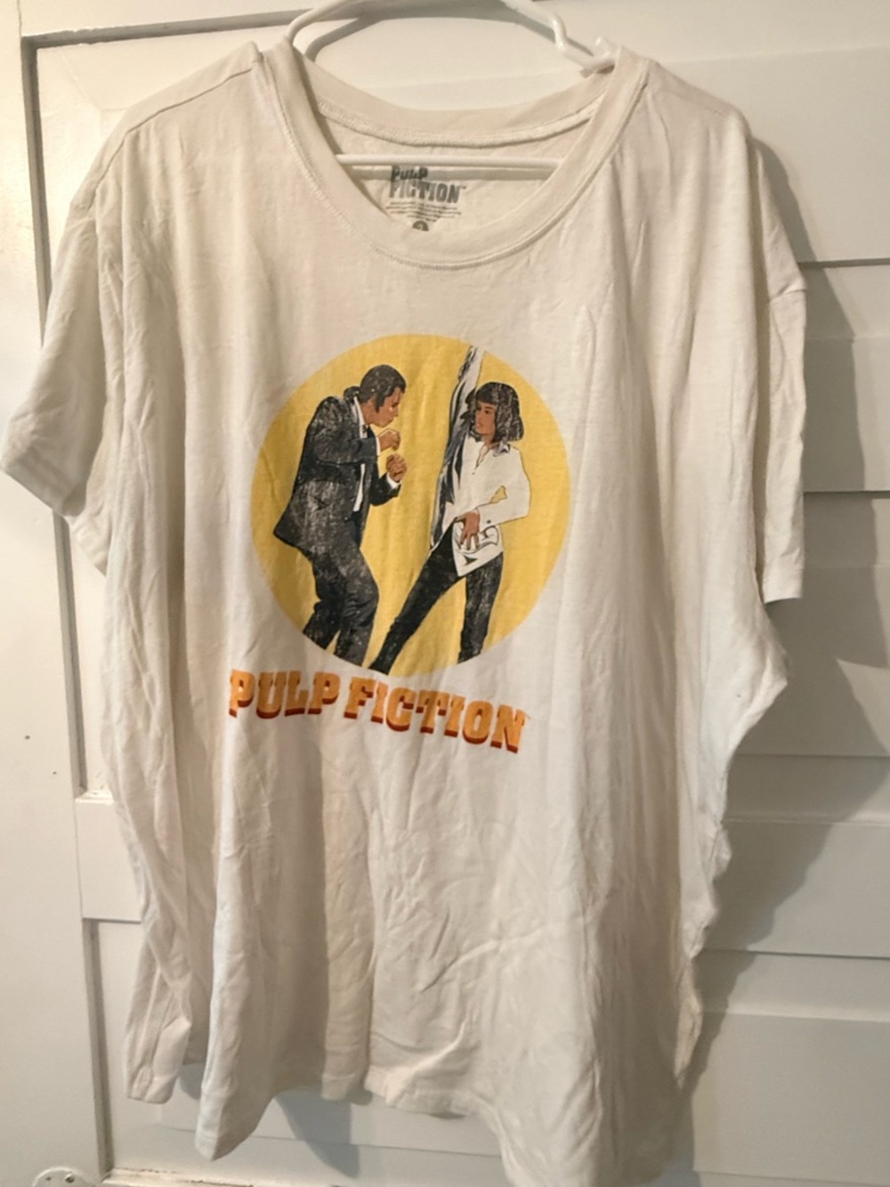 torrid White Pulp Fiction Graphic Tee with Yellow & Orange Print